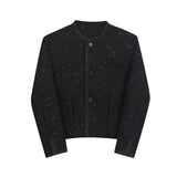 Amozae-2024 Tweed Style Elegant Unisex Jacket Vintage Fashion Long Sleeve Cropped Silk Material Trendy Loose Fit Clothing