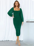 Amozae-A Elegant Long Sleeve Backless Midi Dress Women Autumn New Two Layer Mesh Square Collar Bodycon Club Party Sexy Dress