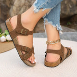 Amozae-Retro Buckle Strap Cork Sandals Women 2025 Summer Cross Strap Flat Sandals Woman Brand Design Comfortable Non Slip Beach Shoes
