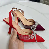 AMOZAE-- Luxury Rhinestone Bow Stiletto High Heels