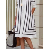 Amozae-Women Autumn Shirt Dress Cotton-Blended Loose Striped H-line Lapel 2024 New Office Ladies Long Sleeve Midi Dresses