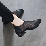 Amozae-New Arrive Summer Sexy Mesh Ankle Boots 2024 Pointed Toes Low Heels Ladies Short Boots Chunky Heels Spring Back Zipper Shoes