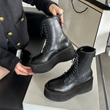 Amozae 2025 new thick-soled women ankle boots non-slip large size short boots female retro women's winter boots motorcycle boots