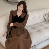 Amozae-Elegant Women's Clothing Autumn/winter Two-piece Illusion Waist-fitted Long Dress Design Sensibility Slimming