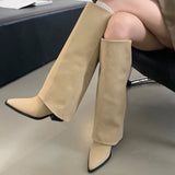 Amozae Spring Autumn Pointed Toe Knee-High Boots Women Designer Vintage Square Low Heels Shoes Modern Long Botas Para Mujer