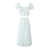 Amozae Summer New in Dresses 2024 Cotton Blend White Cropped Top and Skirt Set Elegant Casual Holiday Women's Clothing