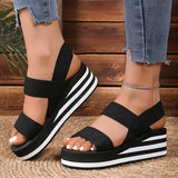 Amozae-Striped Thick Sole Wedge Sandals Women Elastic Band Lightweight Platform Sandals Woman Summer 2025 Comfort Non Slip Beach Shoes