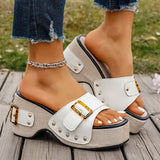 Amozae-Fashion Buckle Chunky Platform Sandals for Women Summer Thick Bottom Wedge Slippers Woman Punk Style Rivet Decor Roman Sandalias