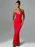 Amozae-A Spaghetti Strap Backless Sexy Maxi Dress For Women Fashion Summer New Sleeveless Bodycon Club Party Long Dress Elegant