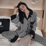 Amozae- Thousand Birds Spring Autumn Women's Pajamas Long Sleeve Lapel Home Clothes Casual Thin Style Suitable For Outerwear