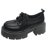 AMOZAE- - Sophisticated Style Black Patent Leather Oxford Chunky Platform Pumps