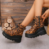 Amozae-Vintage Women Western Cowgirl Boots Fashion Leopard Print Shoes Autumn Winter Platform Wedges Heel Ladies Short Booties