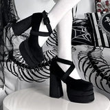 Amozae-Luxury Shoes Fashion Designer Platform Women Mary Jane Shoes Cross Strap Thick Heel Shoes Ladies College Style Dress Pumps Shoe