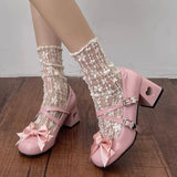 AMOZAE- - Sweet Pink Bowknot Lolita Pumps Patent Leather Mary Jane High Heels