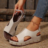 Amozae-Women Comfort Wedges Sandals Peep Toe Med Heel Platform Sandalias Mujer 2025 Rivet Thick Sole PU Leather Summer Shoes for Women