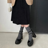Amozae-2025 High Heels Women's Spring Autumn Pumps Shoes Red Black Retro Thick Soled  Jane  Ankle Buckle 9cm Chunky