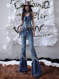 Amozae-New Spring Autumn Streetwear Harajuku Punk Gothic Hot Girl Blue Bandage Stitching Denim Pants Fashion High Waist Slim Pant