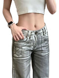 Amozae-Jeans Silver White Dirty Fit Leg Low Women Baggy American Vintage Wide Waist Jeans Y2k Style Destroy Wash 2024 New Denim Pants