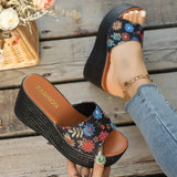 Amozae-Printing Chunky Platform Sandals for Women 2025 Summer Thick Bottom Wedge Heel Slippers Woman Comfortable Outdoor Beach Slides