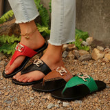 Amozae-Fashion Metal Decor Summer Flip Flops for Women Lightweight Clip Toe Flat Sandals Woman Comfortable Non Slip Beach Slippers 2025