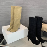 Amozae Winter Street Style Round Toe Knee-High Women Boots Punk Thin High Heels Shoes Female Long Booties Zapatos De Mujer