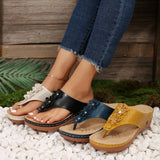Summer Women Wedge Slippers Outdoor Beach Casual Flip Flop Advanced Open Toe Anti-Slip Sandals Artificially Sewn Handmade Shoes