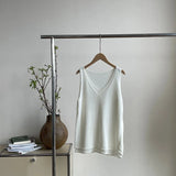 Amozae-Spring Summer Casual Outfits Fake Two-piece Knit Tank Tops For Women, 25 Summer V-neck Shoulder Top