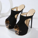 Amozae Sexy Leopard Print Peep Toe 16CM Extreme High Heels Modern Slippers Women Platform Sandals Summer Party Banquet Shoes