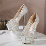 Amozae Elegant Women Wedding Banquet Shoes Sexy Peep Toe Crystal Rhinestone High Heels Party Stripper Shoes Ladies Platform Pumps