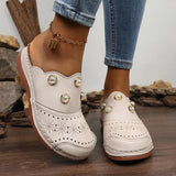 Amozae-Women's Comfort Thick Sole Casual Slippers Fashion Pearl Decor Closed Toe Sandals Woman Summer Outdoor Lightweight Half Slippers
