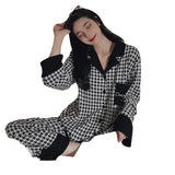 Amozae- Thousand Birds Spring Autumn Women's Pajamas Long Sleeve Lapel Home Clothes Casual Thin Style Suitable For Outerwear