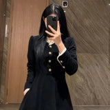 Amozae-French Style Petite Long Dress Innerdress Spring 2024 New Women's Black Small Size Autumn/winter Seasonal Dress