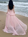 Amozae-Christmas Party Dresses  Pink Elegant Pleated High Waist Split Long Dress Women Fashion Backless Halter Strapless Fairy Dress Female 2024 Vestido