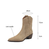 Amozae-2023 Autumn Cow Suede Women Boots Pointed Toe Chunky Heel Boots for Women Fashion Short Boots Winter Boots Women Western Boots