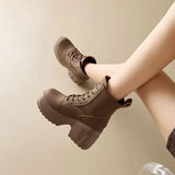 10cm Microfiber Synthetic Women Ankle Motorcycle Thick Soled Chunky Heels Platform Wedge Booties Autumn Ankle Spring Shoes