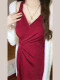 Amozae-Christmas Outfit New Year's Eve Dress party look inspos Spring Summer Women Fashion Elegant Casual Midi Red Dress Sleeveless Vintage Slim A-Line Party Prom Vestidos Female Clothes Robe