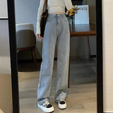 Amozae-Woman Vintage Wide Leg Jeans Girls High Waist Pants Female Fashion Black Black Grey Retro Blue Light Blue Pink Denim Trousers