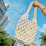 Amozae-Summer Beach Bag For Women Mesh Rope Knitted Bucket Shoulder Bags  Reticulate Hollow Travel Shopper Totes Ladies Fashion Handbag