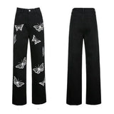 Amozae-Black Butterfly Pattern Jeans Butterfly Pattern Pants Spring Summer Women Youth Casual Sweet Loose Trendy Cool Streetwear