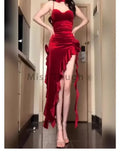 Amozae-Christmas Party Dresses Red Rose Elegant One Piece Dress Women Sleeveless Y2k Designer Long Dress Female Strapless Retro Irregular Dress 2024 Summer New