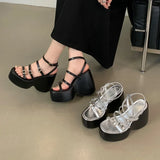Amozae- Sexy Chunky Platform Narrow Band Sandals Women High Heels Shoes Design Style Buckle Strap Sandalias De Mujer