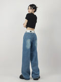 Amozae-Jeans Flanged Design High Waist Vintage Y2k Women Baggy Streetwear Wide Blue Denim Pants Harajuku Korean Acubi Fashion Jeans