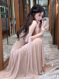 Amozae-Christmas Party Dresses Elegant Wedding Evening Party Midi Dresses for Women 2024 Summer New Spliced Mesh French Sexy Sleeveless Pink Female Clothing