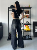 Amozae-Fall Outfits Streetwear y2k 90s Fashion Gothic  Grunge Y2k Black Jeans Women Baggy Vintage High Street Oversized Denim Trousers Gothic Gyaru 2000s Acubi Fashion Jeans