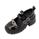 Amozae-2025 Sweet Heart-Shaped Buckle Lolita Shoes Women Patent Leather Platform Mary Janes Woman Metal Decoration Chunky Heels Pumps