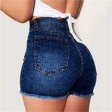 Amozae-Large Size Sexy Ripped Denim Shorts Girl New High Waist Skinny Hips Stretch Leg Length Tight Tight Stretch Hips Jeans Women