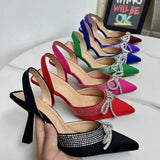 AMOZAE-- Luxury Rhinestone Bow Stiletto High Heels