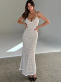 Tossy Lace Hollow Out Backless Maxi Dress Slim V-Neck See-Through High Street Summer Elegant Party Dress Fashion Slim Dress 2023