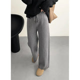 Amozae-Autumn Casual Outfits Amozae-Knit Straight Pants with Drawstring, Tassel Wide Leg Pants, Khaki, Black, Gray