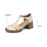 Amozae- Summer Sandals Cow Leather Cover Toe Roman Sandals Casual Buckle Strap Summer Shoes GLADIATOR Thick Heel Women High Heels